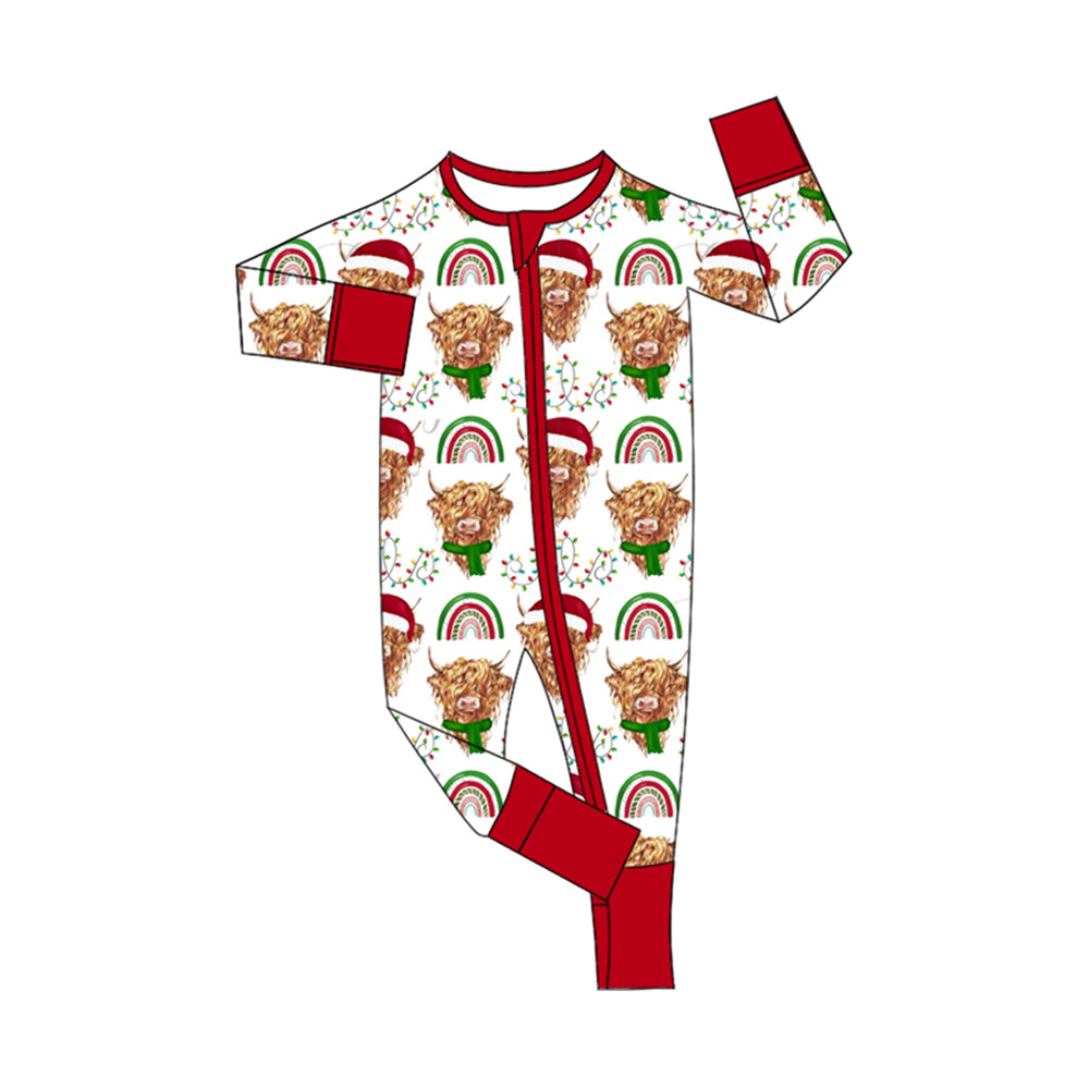 Christmas highland cow long sleeve zip romper preorder