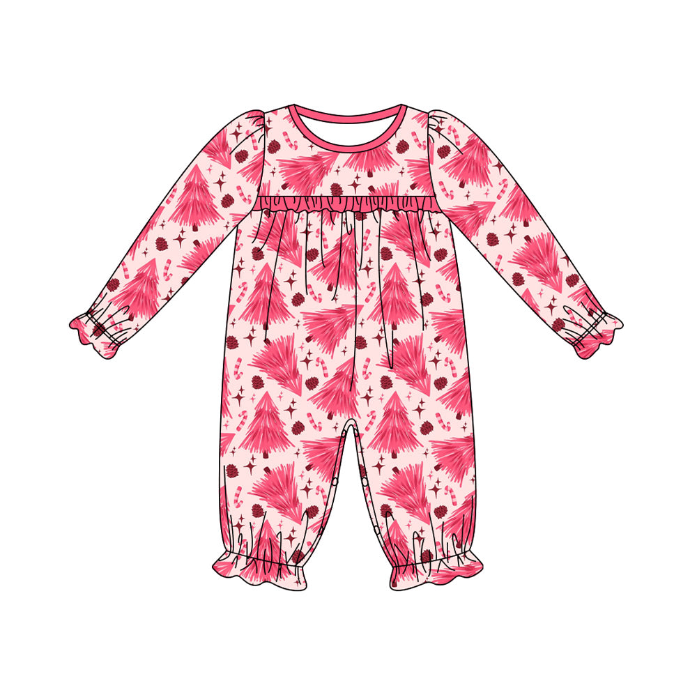Christmas pink tree long sleeve romper preorder