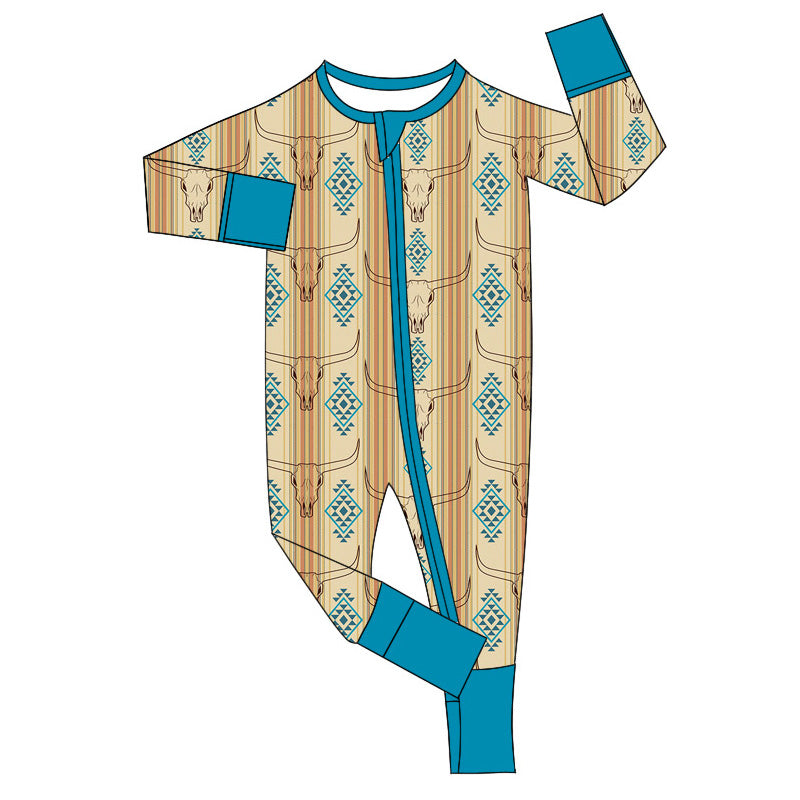 Western aztec long sleeve zip romper preorder