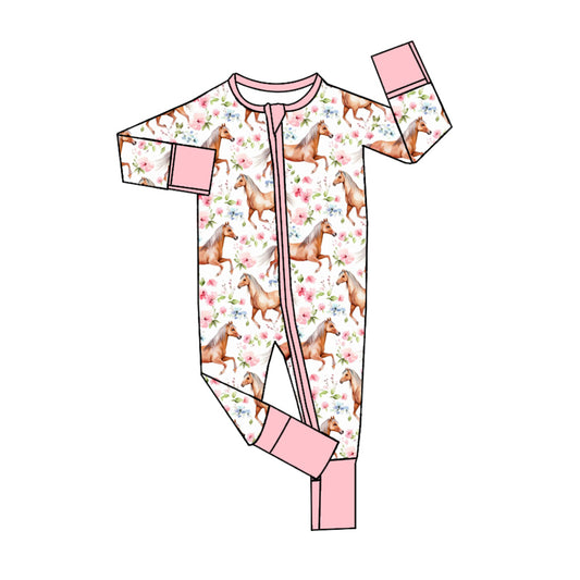 Cowgirl western horse floral long sleeve zip romper preorder
