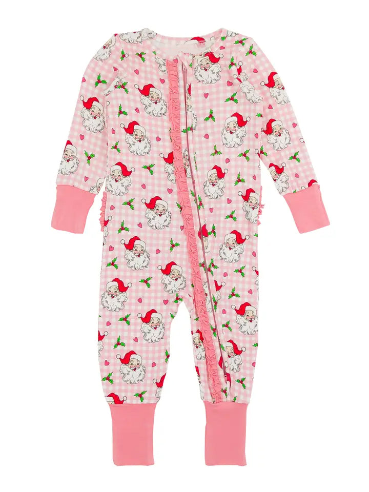 Wholesale toddle baby girl Christmas Santa Claus pink plaid romper preorder