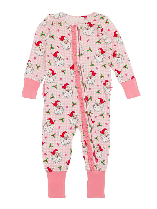 Wholesale toddle baby girl Christmas Santa Claus pink plaid romper preorder