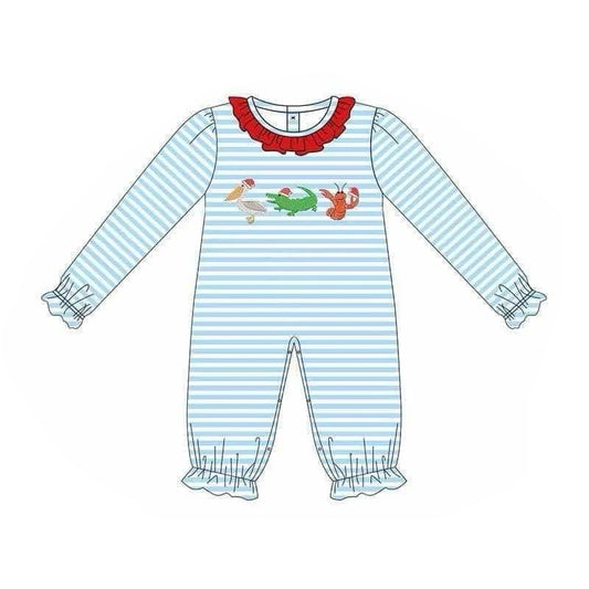 Baby girl Christmas crawfish long sleeve romper preorder