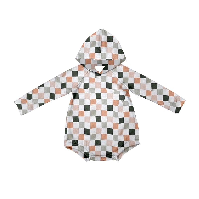 Wholesale kids baby boy long sleeve checkered hoodie romper preorder