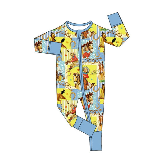 Cowboy western  long sleeve zip romper preorder
