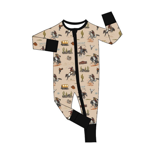 Cowboy western rodeo long sleeve zip romper preorder