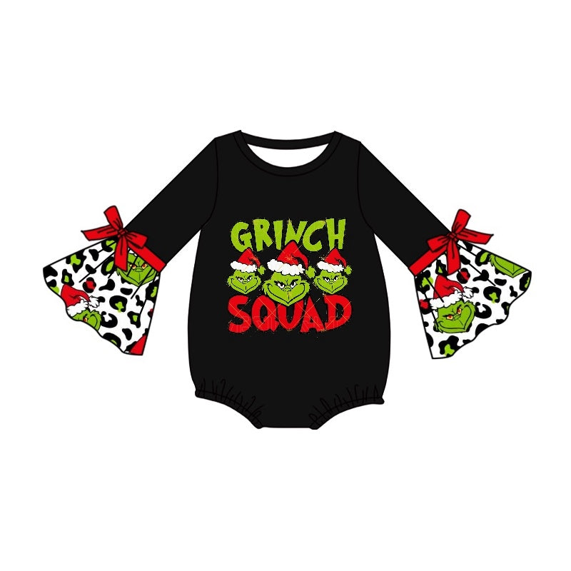 Christmas green face long sleeve romper preorder