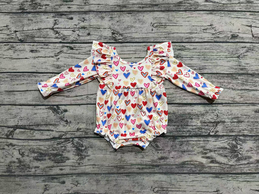 Valentines day colorful heart baby girls romper preorder