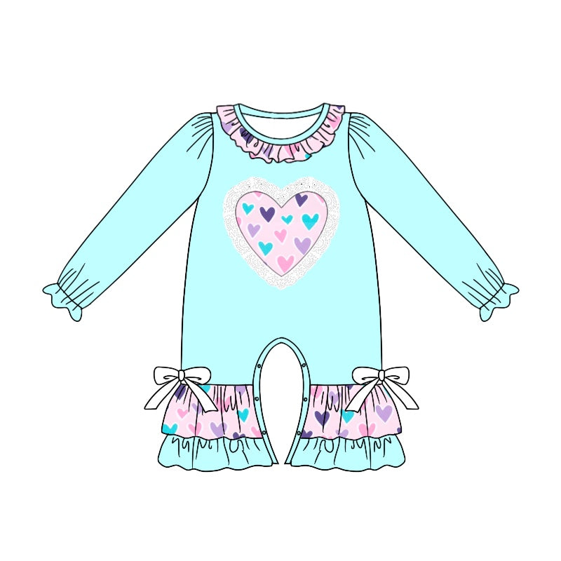 Newborn bwby girls colorful heart Valentines day romper preorder