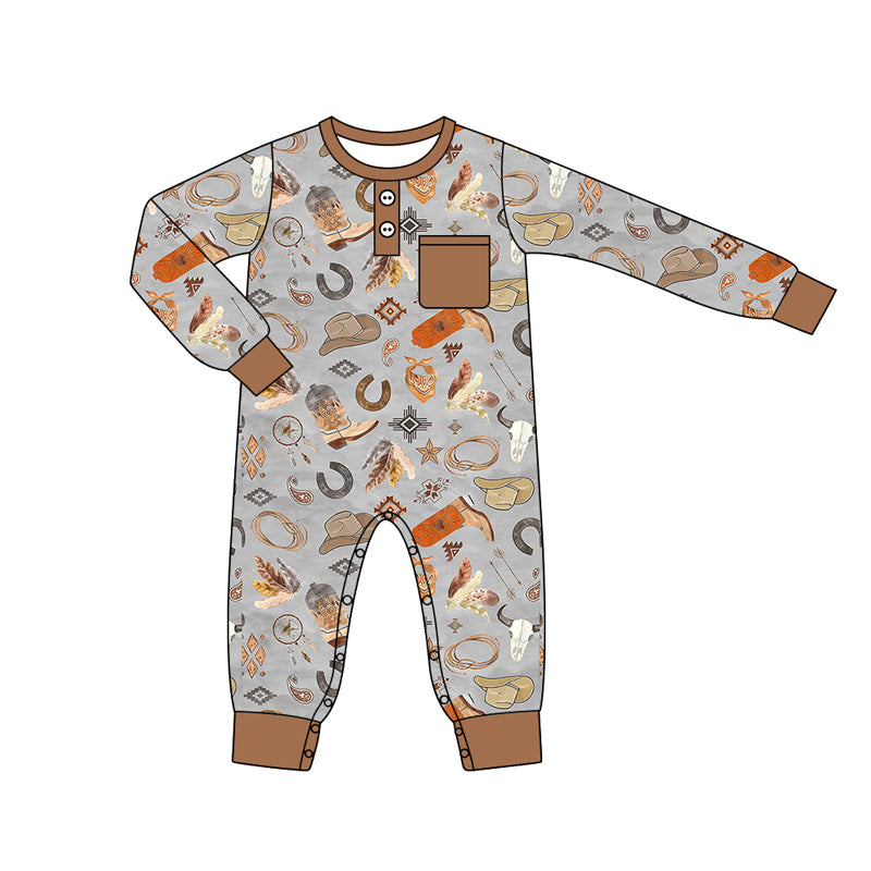 Western baby boy long sleeve romper preorder
