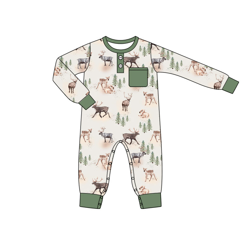 Infant baby boy Christmas tree reindeer long sleeve romper preorder