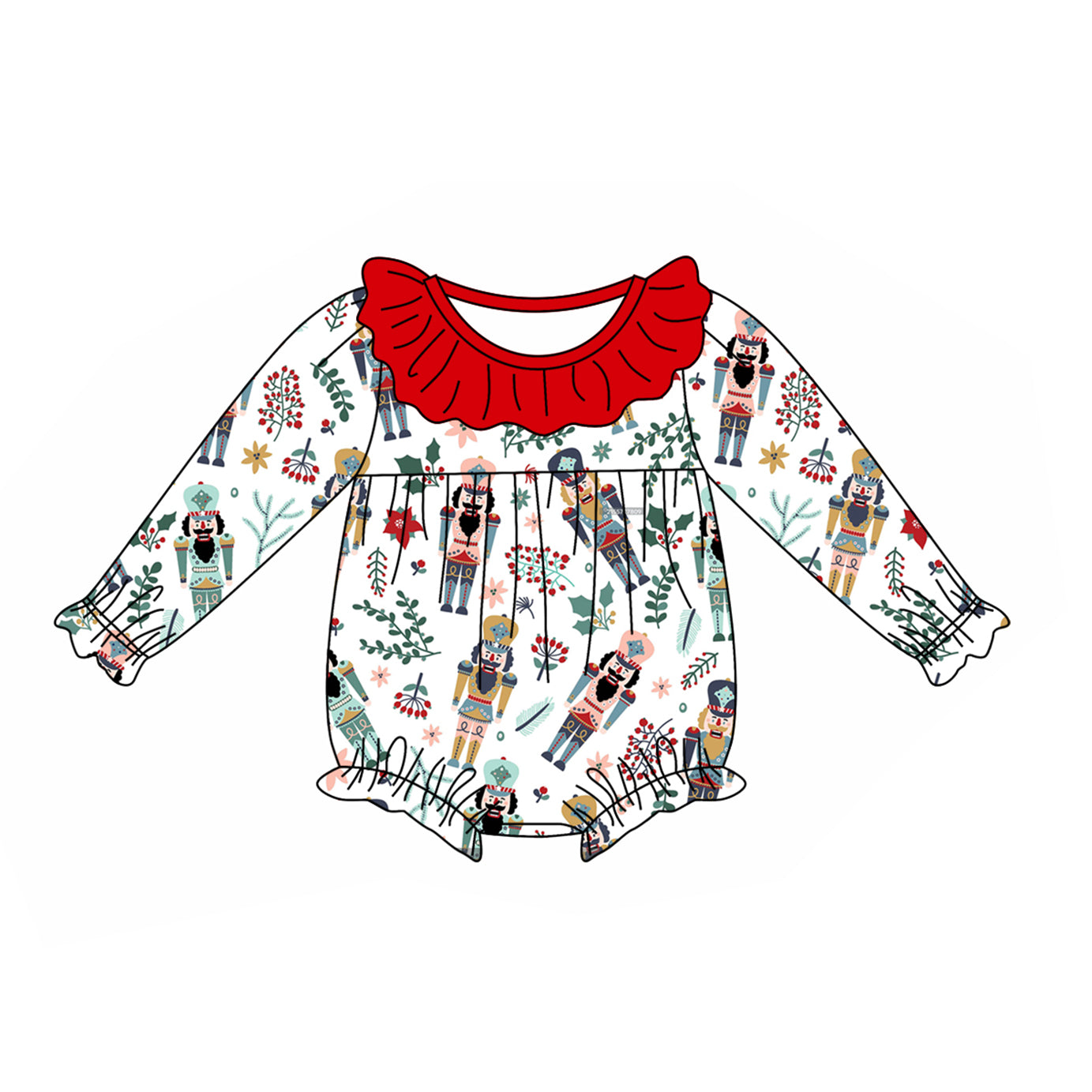 Infant baby girl Christmas soldier holly print long sleeve romper preorder