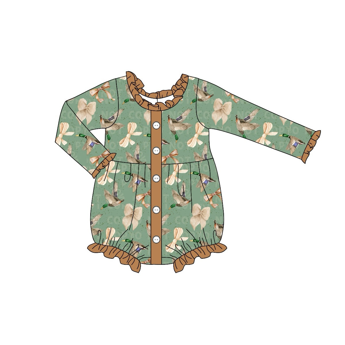 Mallard Duck Bow Design Long Sleeve Romper Preorder