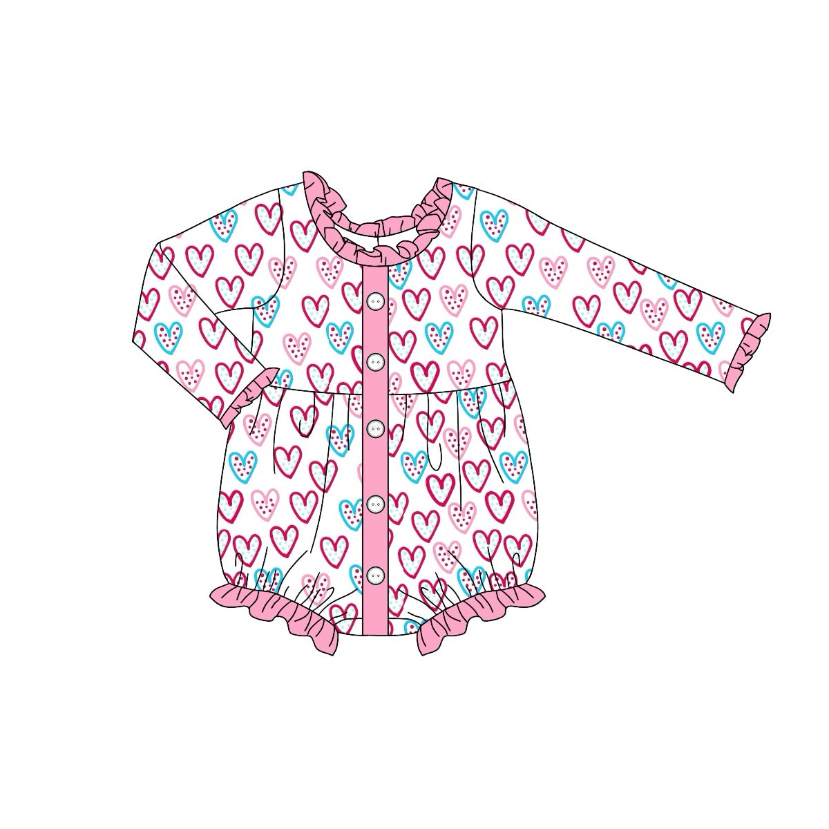 Valentines Day Heart Print Long Sleeve Romper Preorder