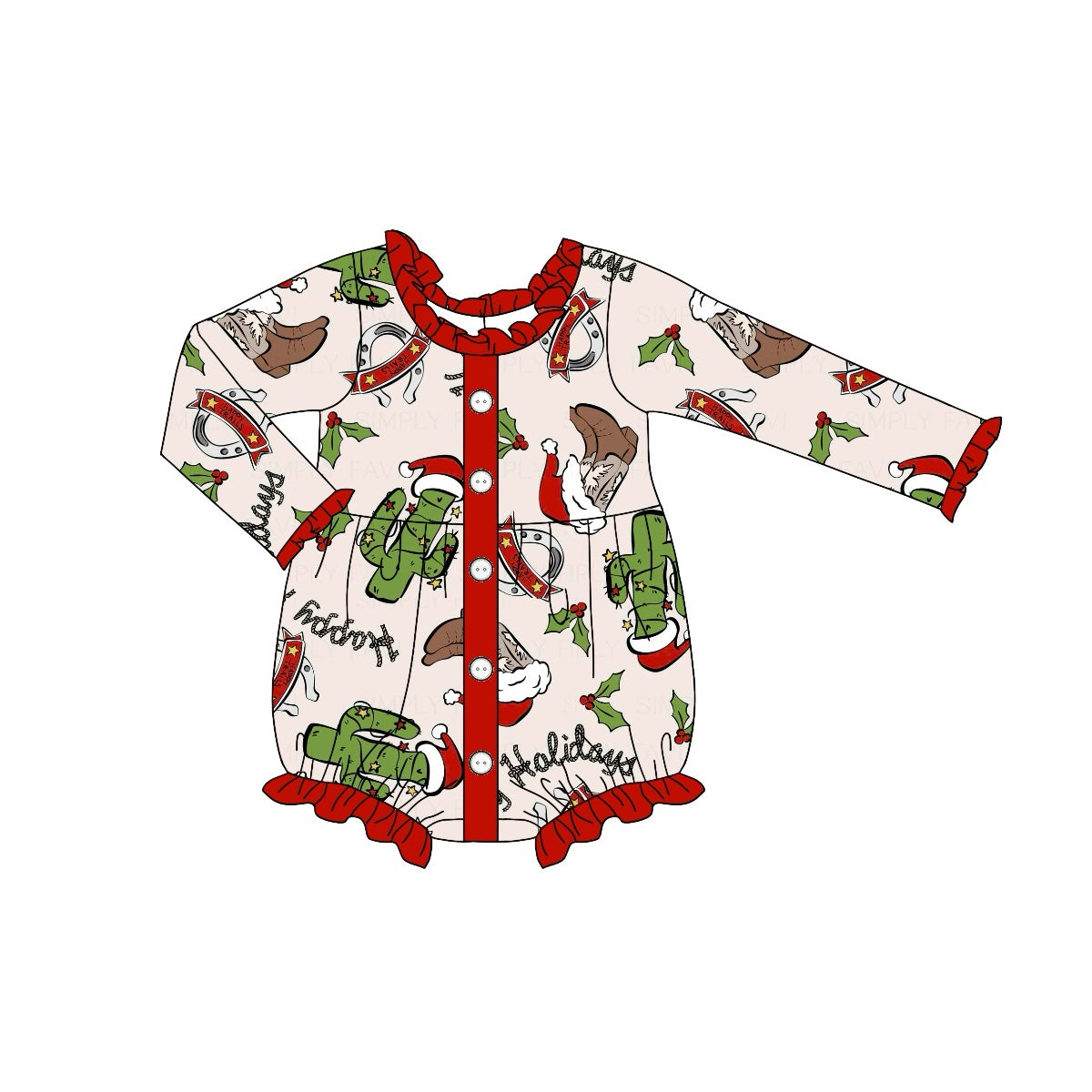 Christmas Western Happy Holiday Long Sleeve Romper Preorder