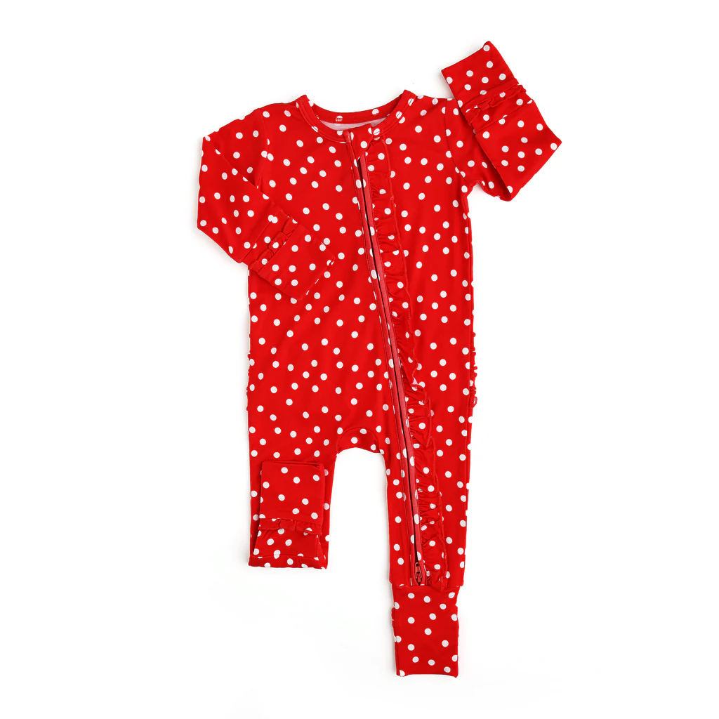 Infant baby girls Christmas red polka dots zip romper preorder