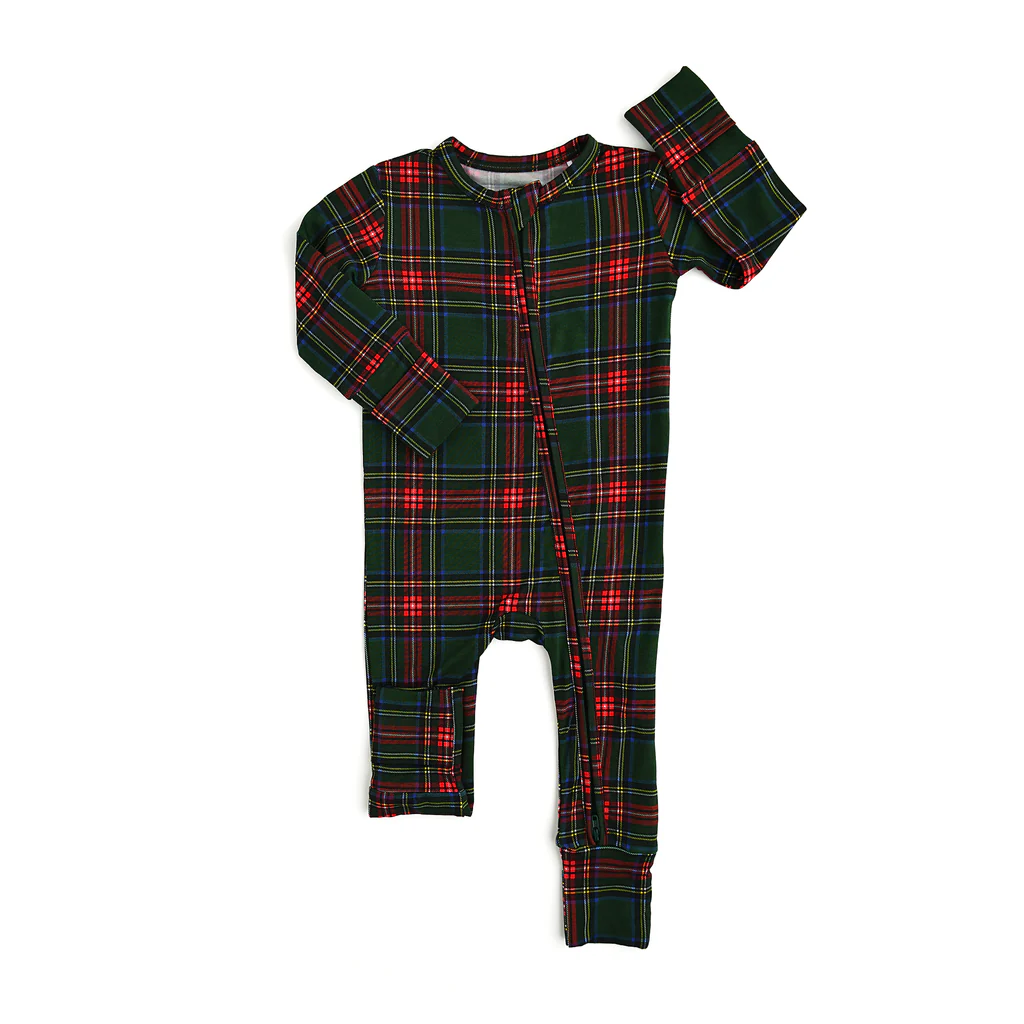 Infant baby girls Christmas red green plaid zip romper preorder