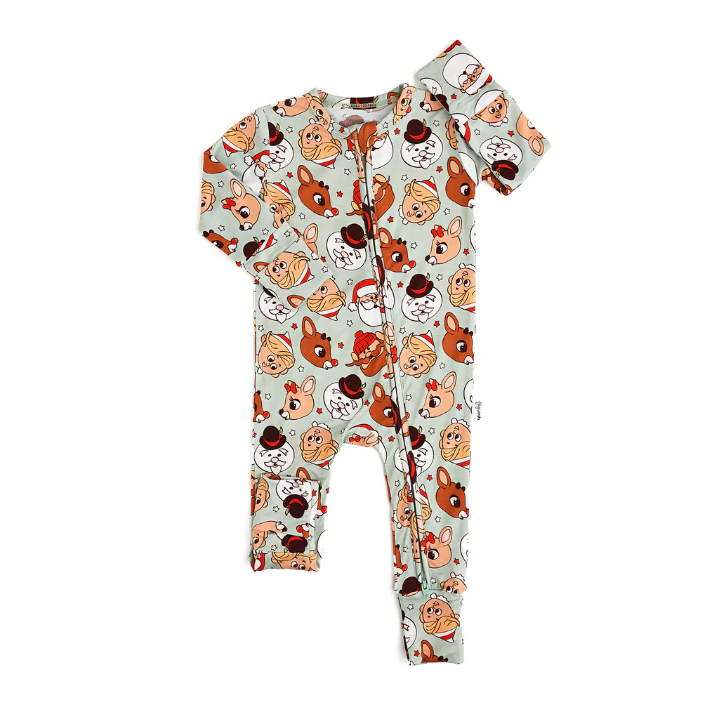 Infant baby Christmas Santa reindeer zip romper preorder