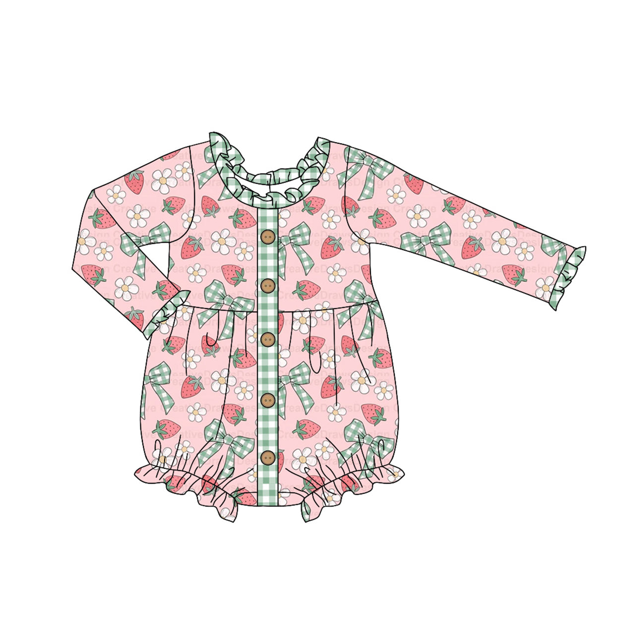 Toddle baby girls strawberry green plaid long sleeve romper preorder