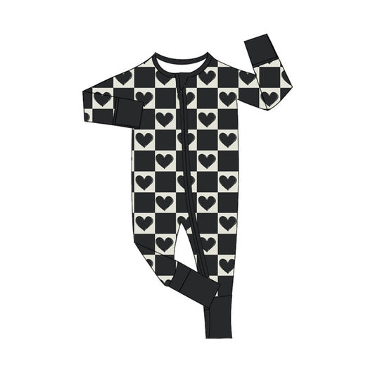 baby boy black heart long sleeve zip romper preorder