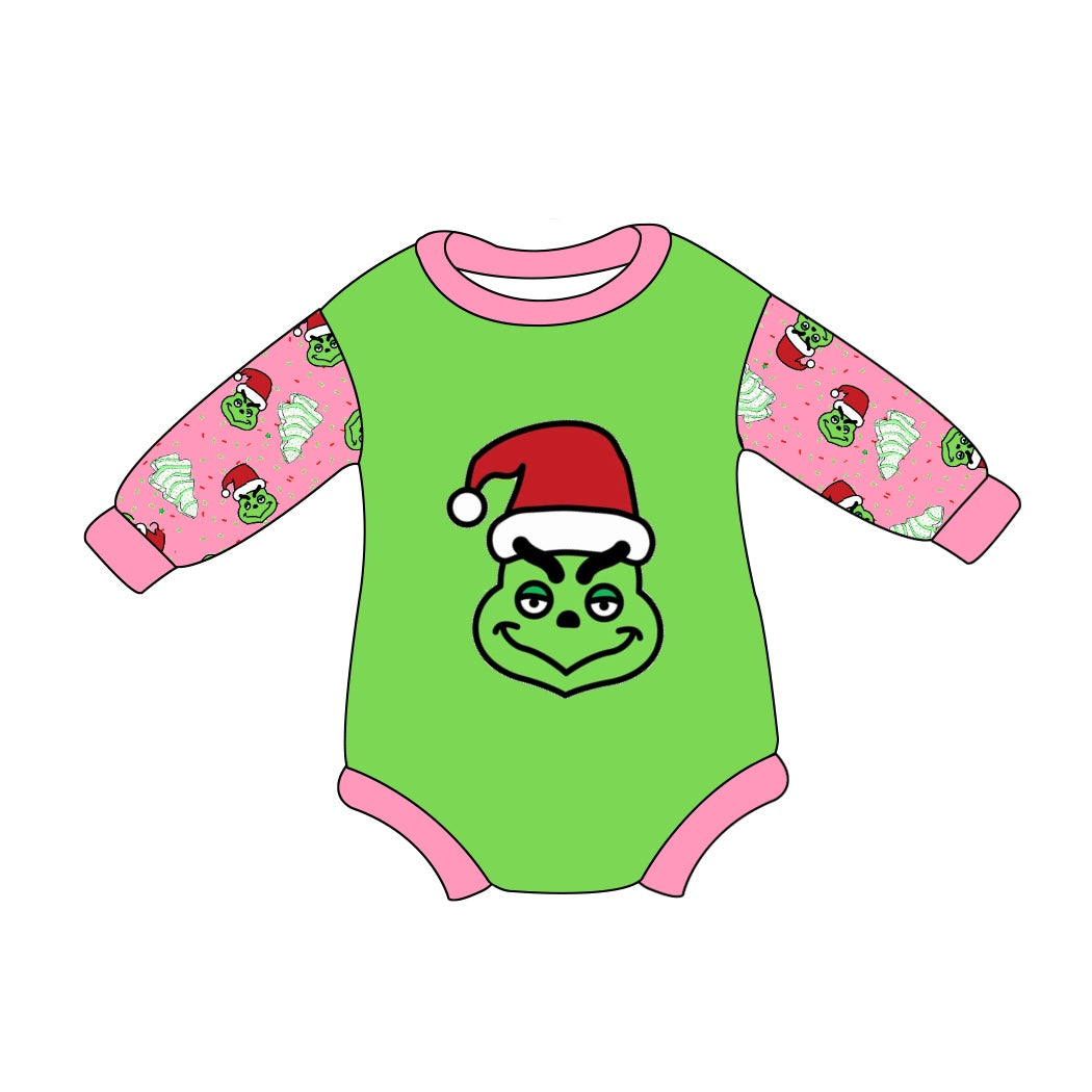 Christmas green face long sleeve romper preorder