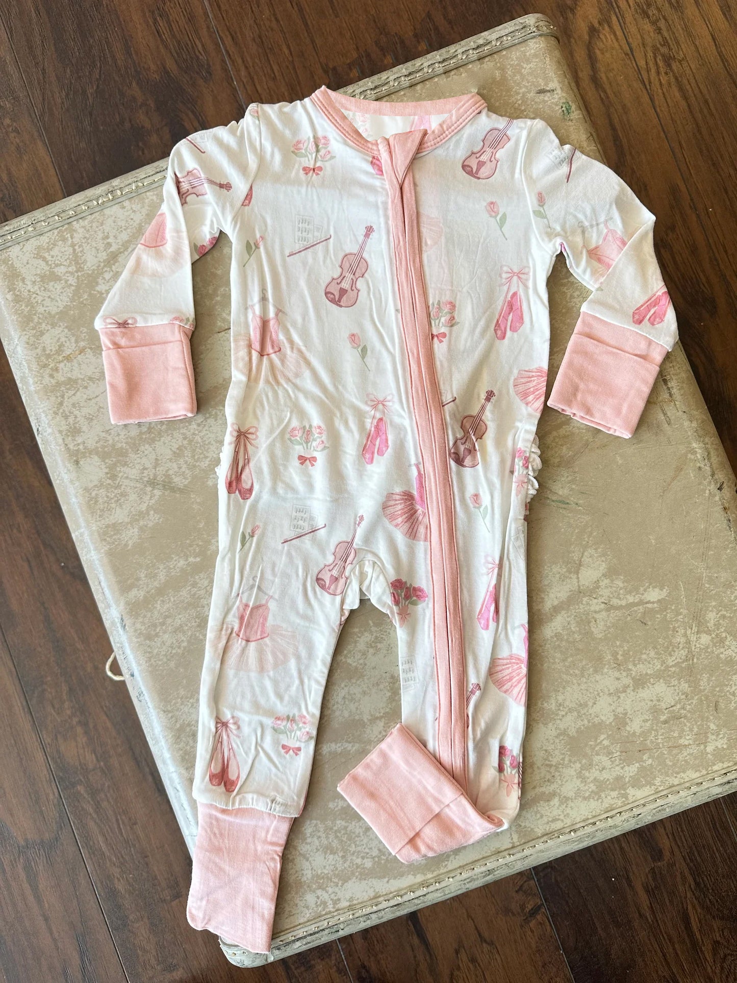 Toddle baby girls dance shoes flower print zip romper preorder