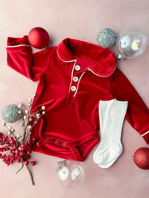 Toddle baby boy Christmas red velvet romper preorder
