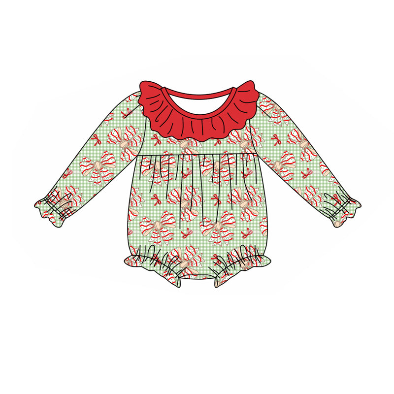 Infant baby girl Christmas cake tree bow romper preorder
