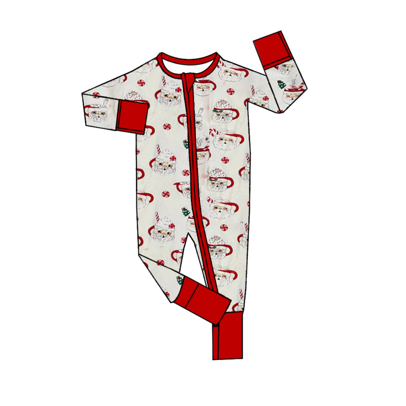 Christmas Santa Claus Cup Design Long Sleeve Zip Romper Preorder