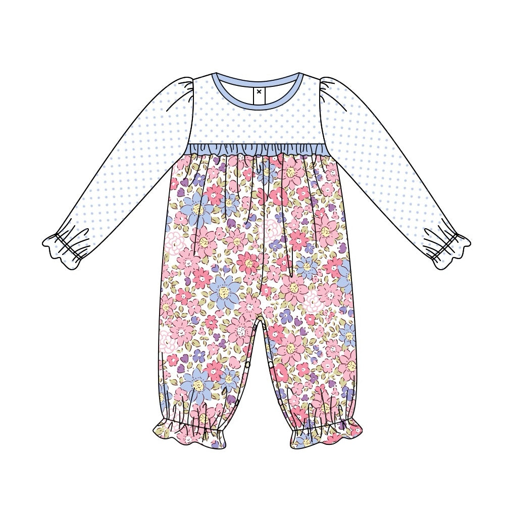 Wholesale pink blue flower print toddle baby girls romper preorder