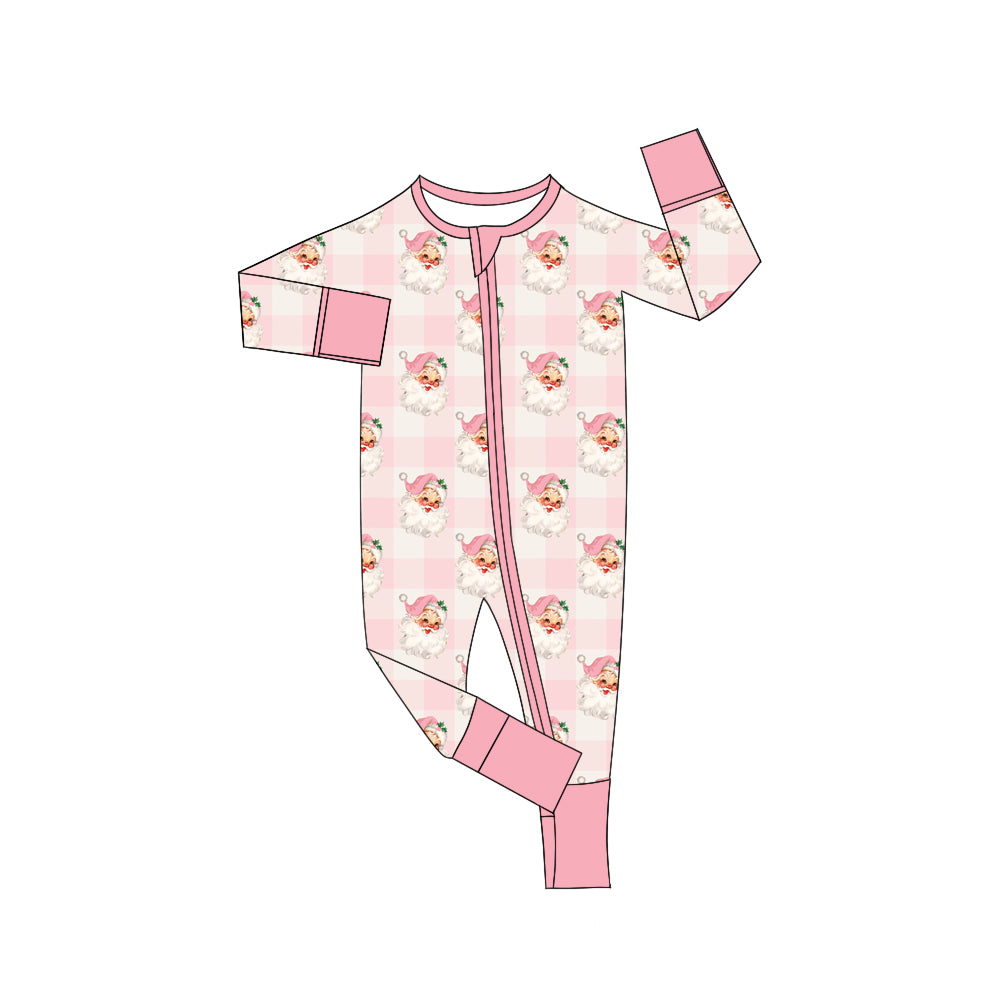 Wholesale boutique clothes toddle baby girls Christmas Santa Claus checkered romper preorder