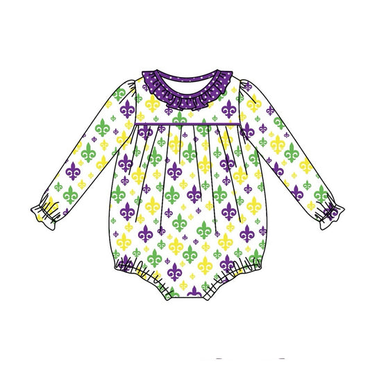 Infant baby girl Mardi Gras holiday romper preorder