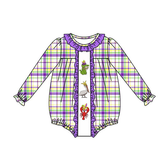 Infant baby girls Mardi Gras crawfish plaid romper preorder
