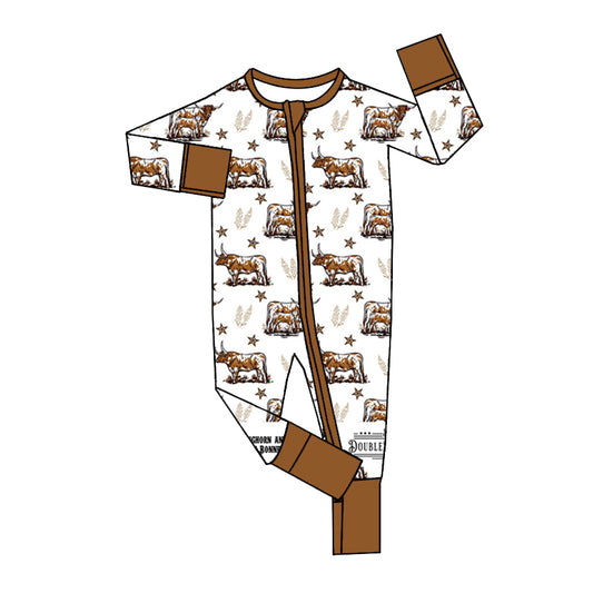 Baby boy western cow print long sleeve zip romper preorder