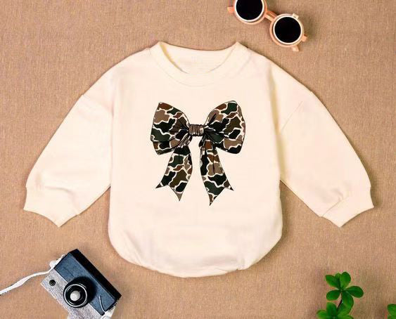 Toddle girls camo bow boutique romper preorder