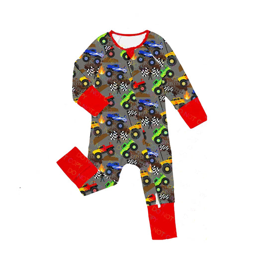 baby boy car design long sleeve zip romper preorder