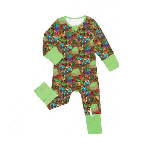 baby boy cartoon design long sleeve zip romper preorder