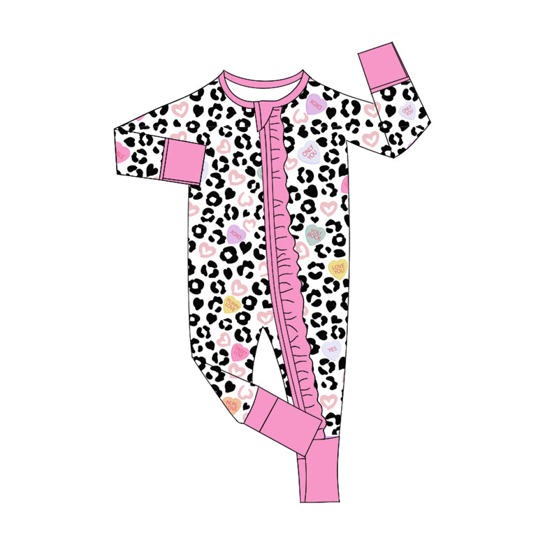 Toddle girls Valentines day cheetah heart long sleeve romper preorder