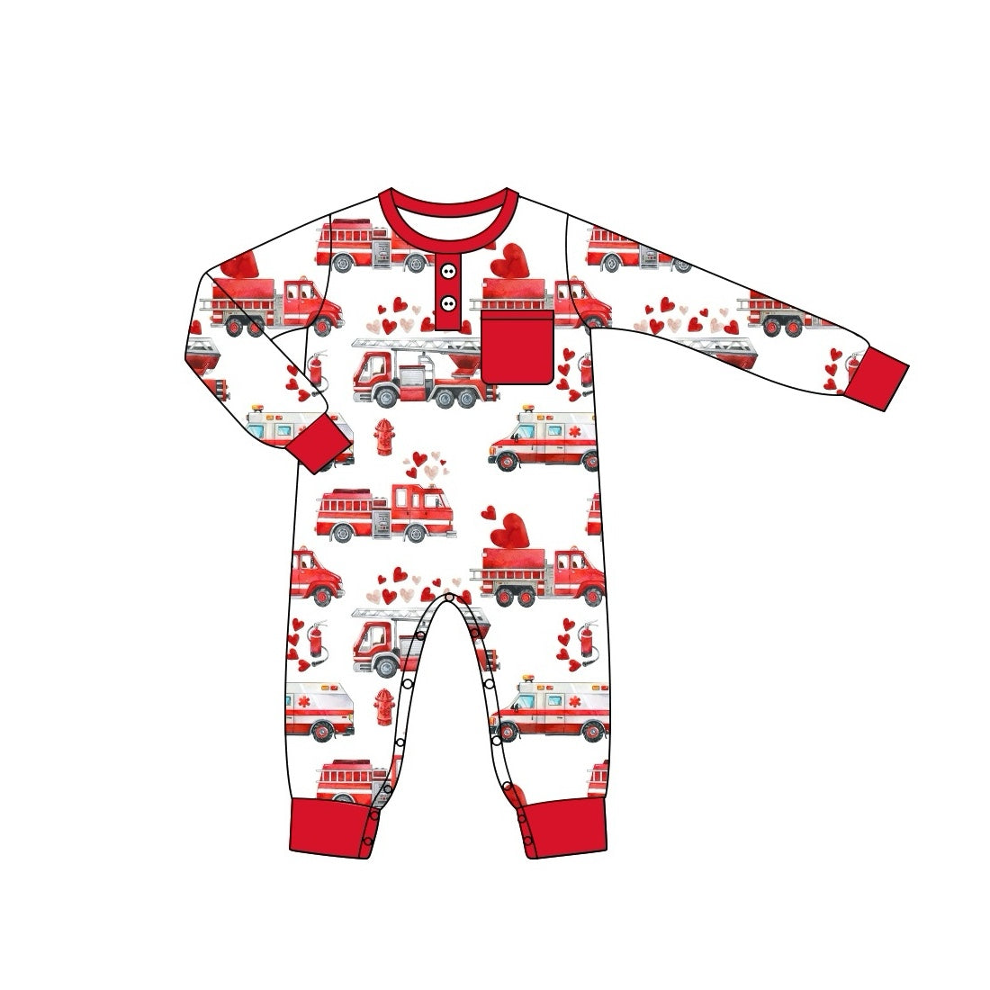 Valentines day cartoon car boy long sleeve zip romper preorder