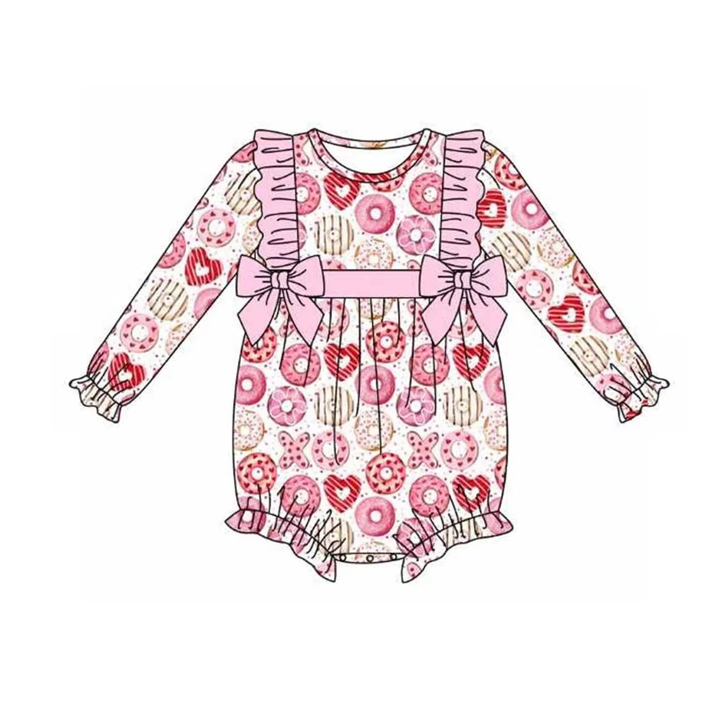Toddle baby girl Valentines day donuts romper preorder