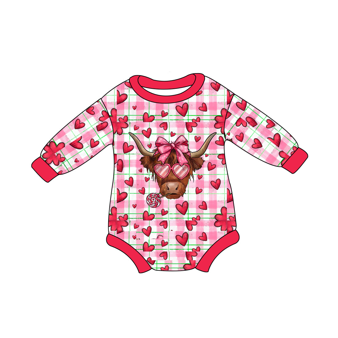 Toddle girls Valentines day heart print long sleeve romper preorder
