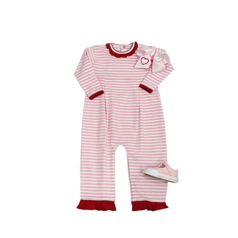 Valentines day red heart stripes boys romper preorder