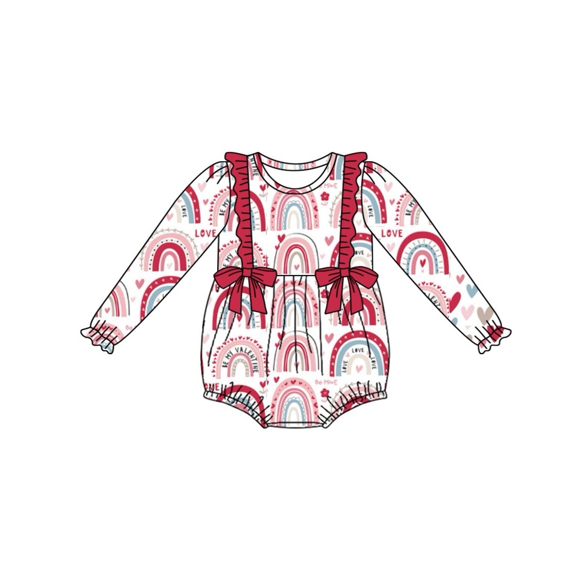 Valentines day rainbow heart print toddle girls romper preorder