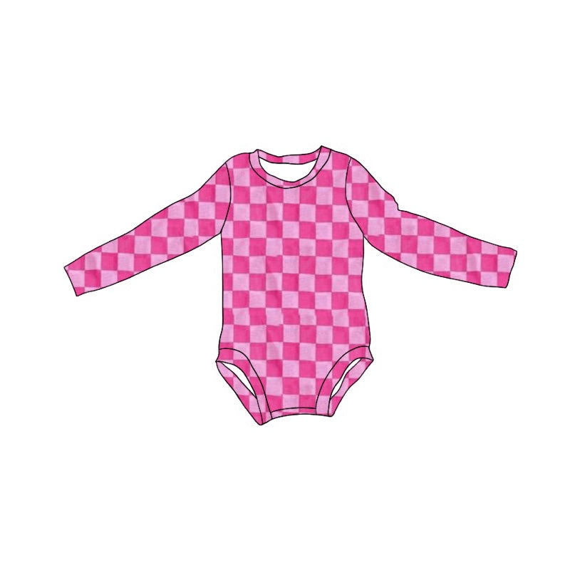 Toddle girls hot pink checkered long sleeve romper preorder