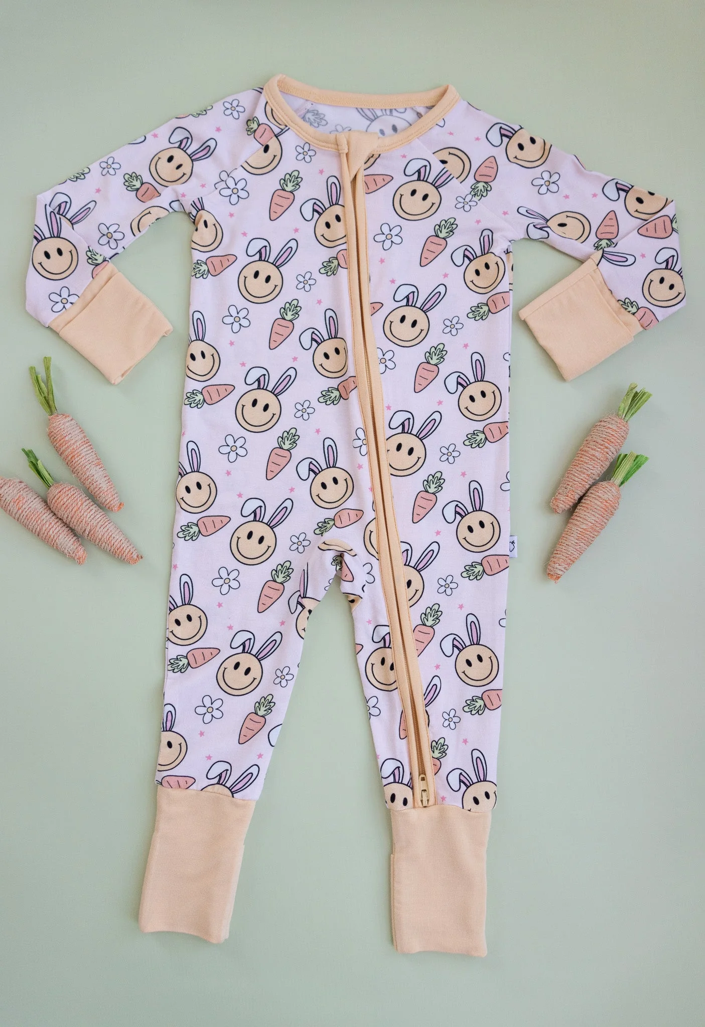 Easter bunny smile face kids long sleeve zip romper preorder