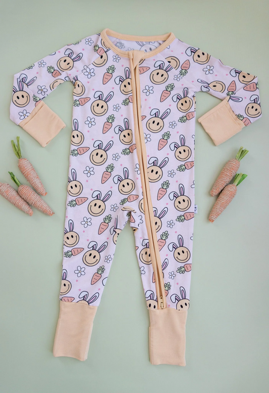 Easter bunny smile face kids long sleeve zip romper preorder