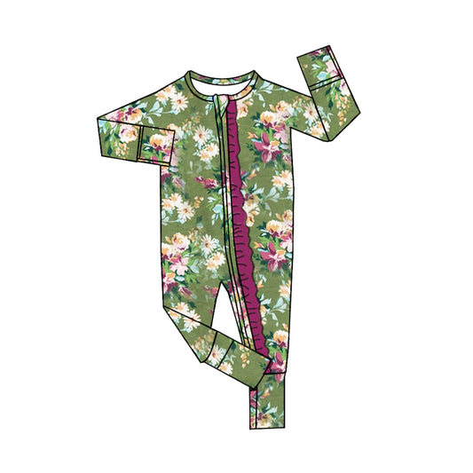 Floral design toddle girls long sleeve zip romper preorder