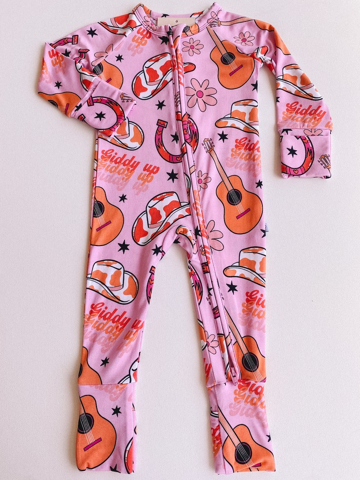 Western girl music long sleeve zip romper preorder