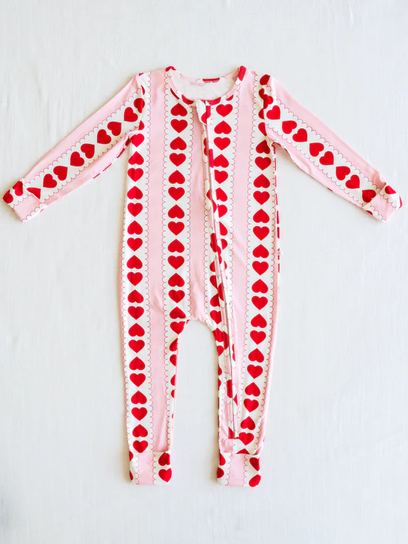 Valentines day red heart long sleeve zip romper preorder