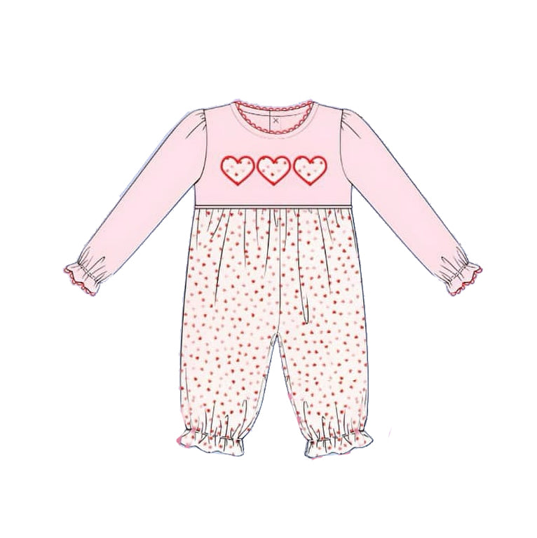 Valentines heart girls long sleeve polka dots romper preorder